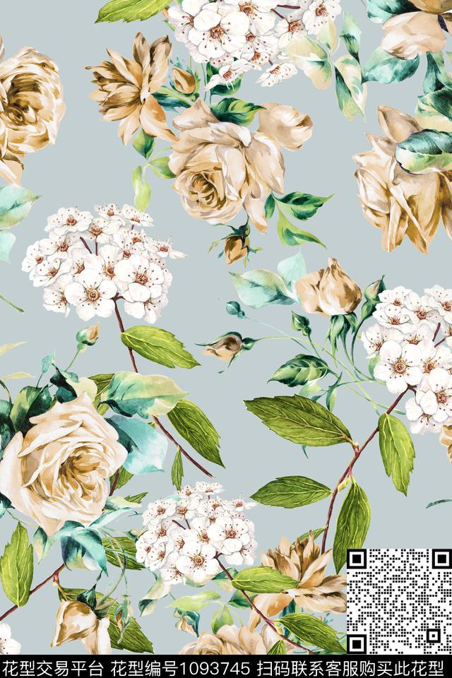 花卉女装彩地花卉数码印花华亿平台下载（图片编号: 1093745） - 瓦栏（Walan）