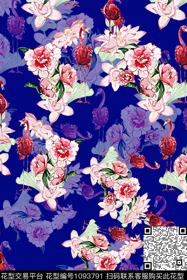 水彩花卉女装荷花数码印花华亿平台下载（图片编号: 1093791） - 瓦栏（Walan）