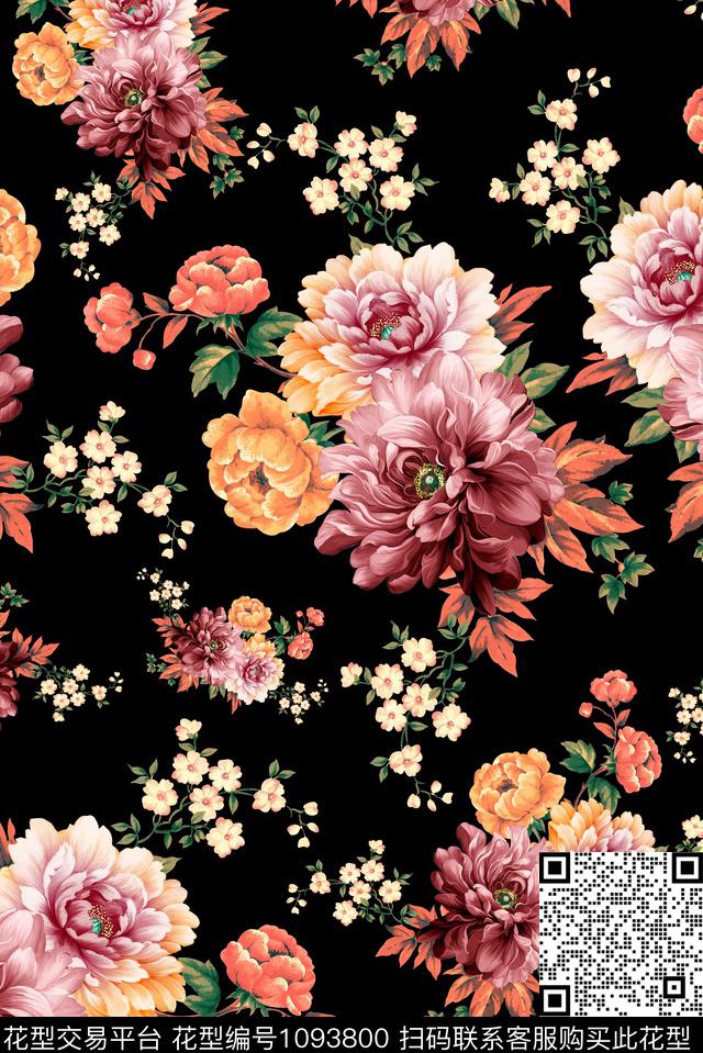 小碎花手绘花卉女装数码印花华亿平台下载（图片编号: 1093800） - 瓦栏（Walan）
