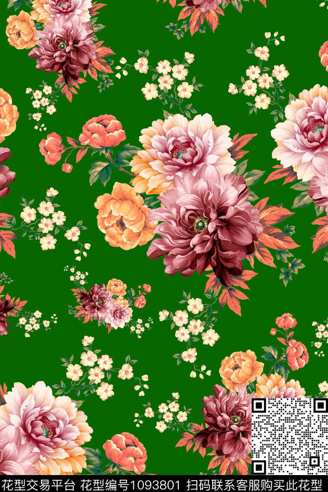 小碎花手绘花卉女装数码印花华亿平台下载（图片编号: 1093801） - 瓦栏（Walan）