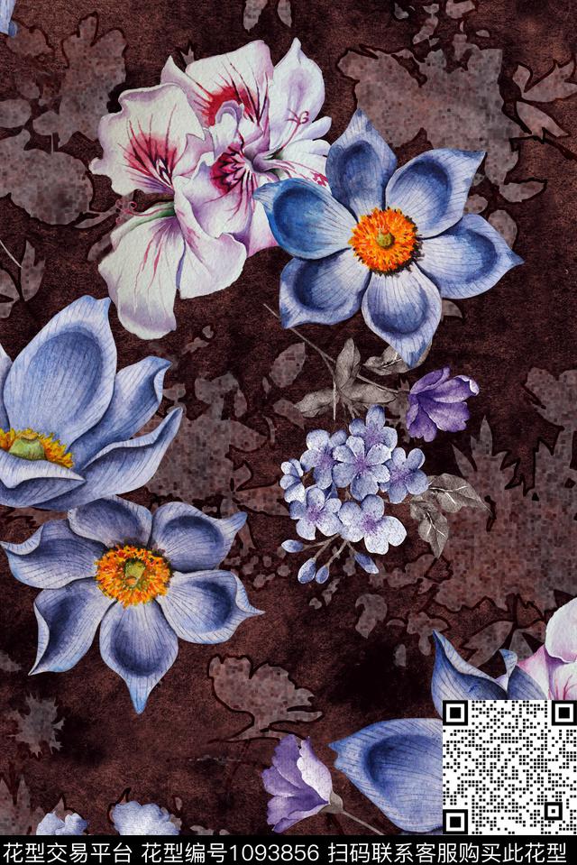 素雅花卉旗袍数码印花华亿平台下载（图片编号: 1093856） - 瓦栏（Walan）