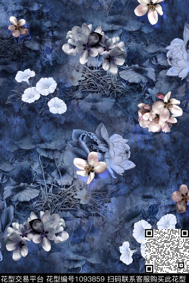 素雅花卉旗袍数码印花华亿平台下载（图片编号: 1093859） - 瓦栏（Walan）