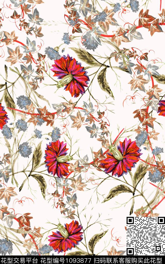 小碎花水彩花卉花卉数码印花华亿平台下载（图片编号: 1093877） - 瓦栏（Walan）