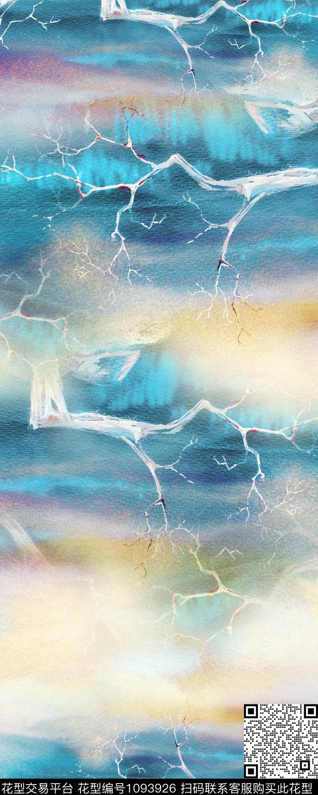 抽象水彩花卉渐变数码印花华亿平台下载（图片编号: 1093926） - 瓦栏（Walan）
