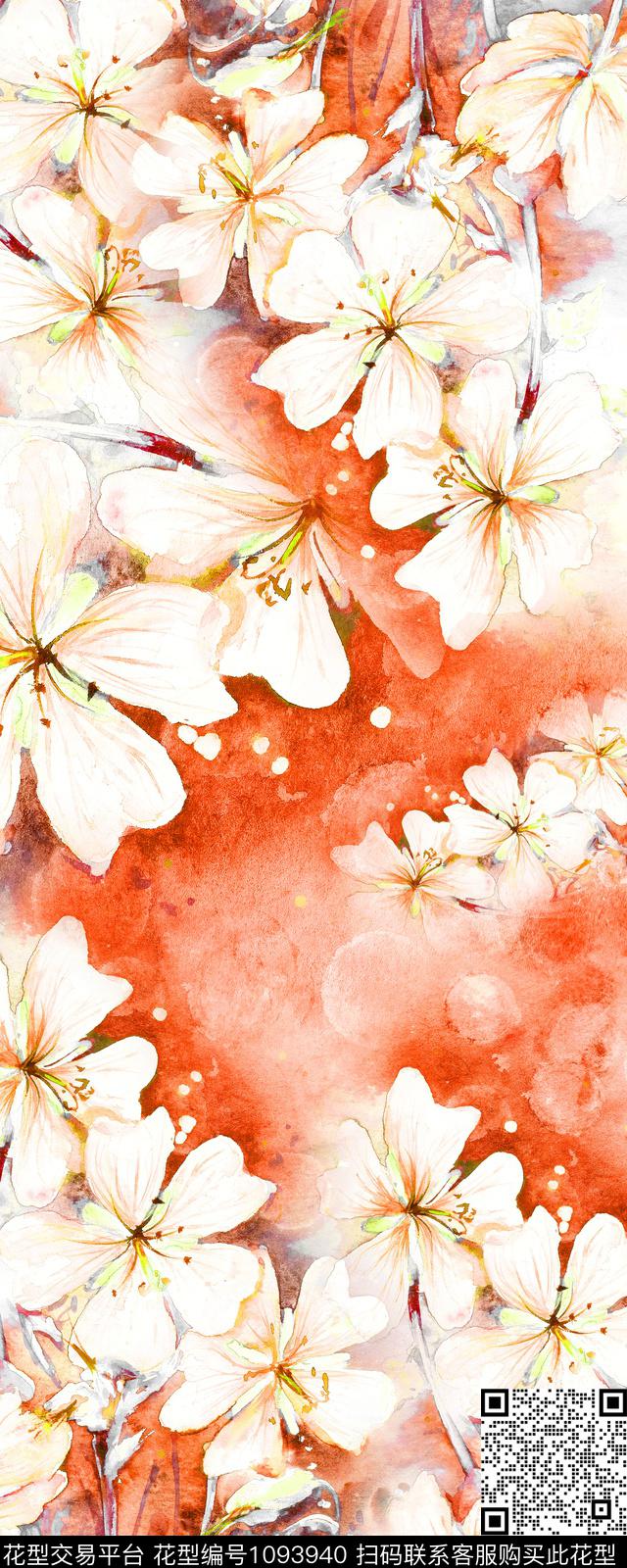 大花围巾水彩花卉数码印花华亿平台下载（图片编号: 1093940） - 瓦栏（Walan）