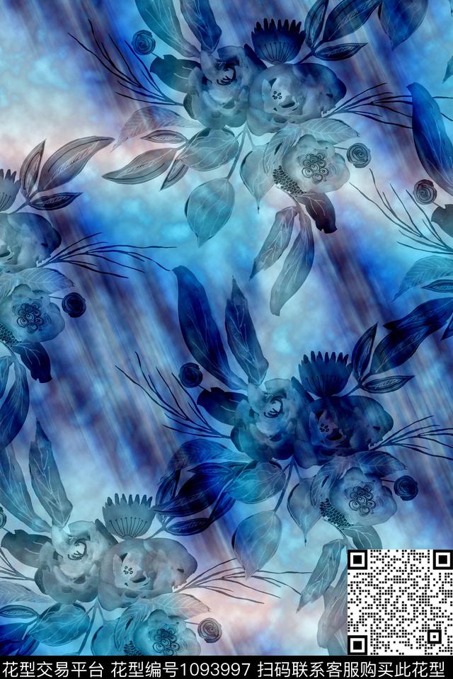 大花数码华亿平台手绘花卉数码印花华亿平台下载（图片编号: 1093997） - 瓦栏（Walan）
