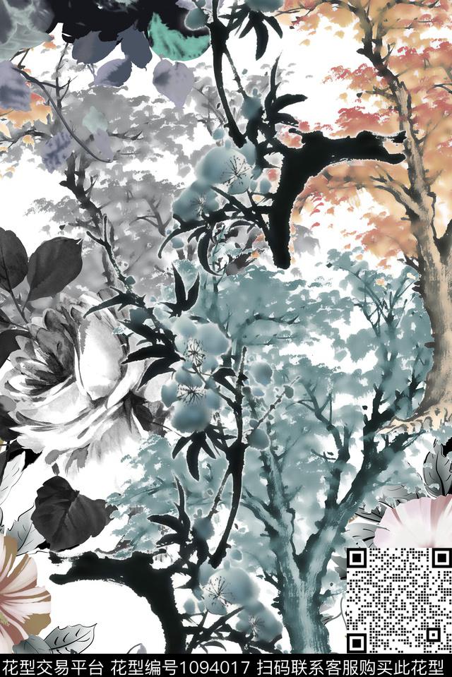 大花数码华亿平台水墨风数码印花华亿平台下载（图片编号: 1094017） - 瓦栏（Walan）