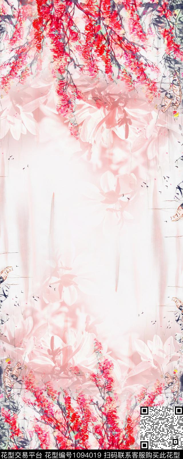 梅花围巾中国风数码印花华亿平台下载（图片编号: 1094019） - 瓦栏（Walan）