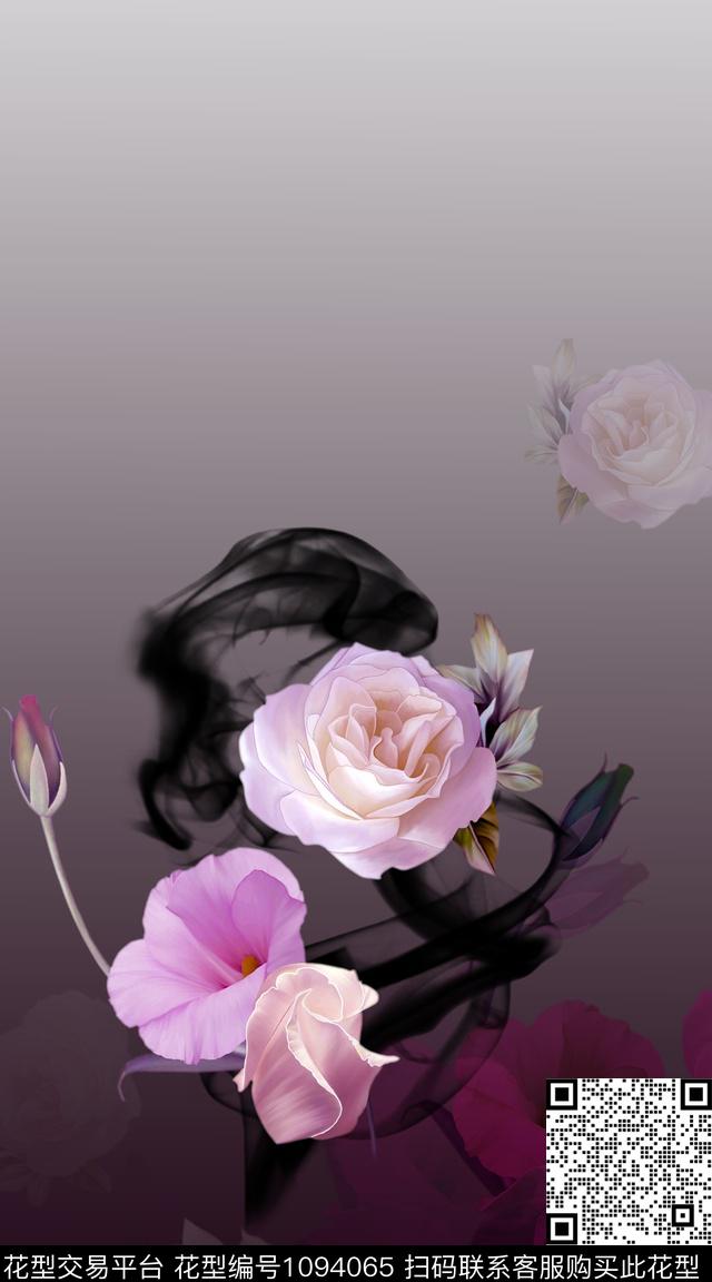 大花定位花手绘花卉数码印花华亿平台下载（图片编号: 1094065） - 瓦栏（Walan）