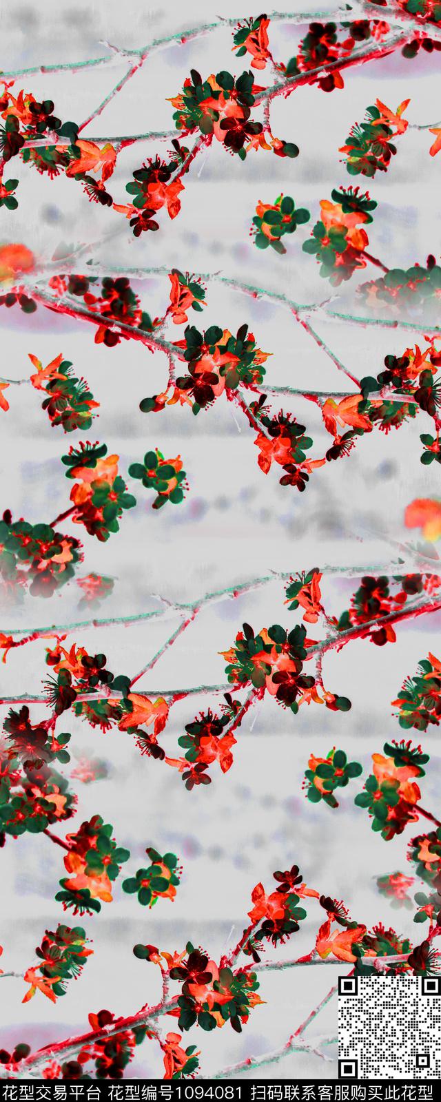 梅花围巾中国风数码印花华亿平台下载（图片编号: 1094081） - 瓦栏（Walan）