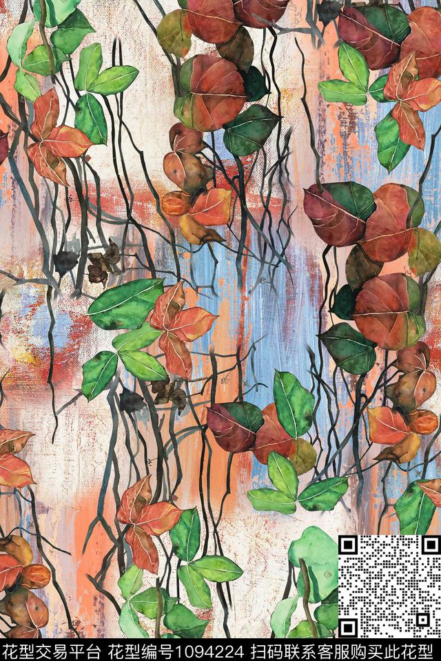 树枝绿植树叶数码印花华亿平台下载（图片编号: 1094224） - 瓦栏（Walan）