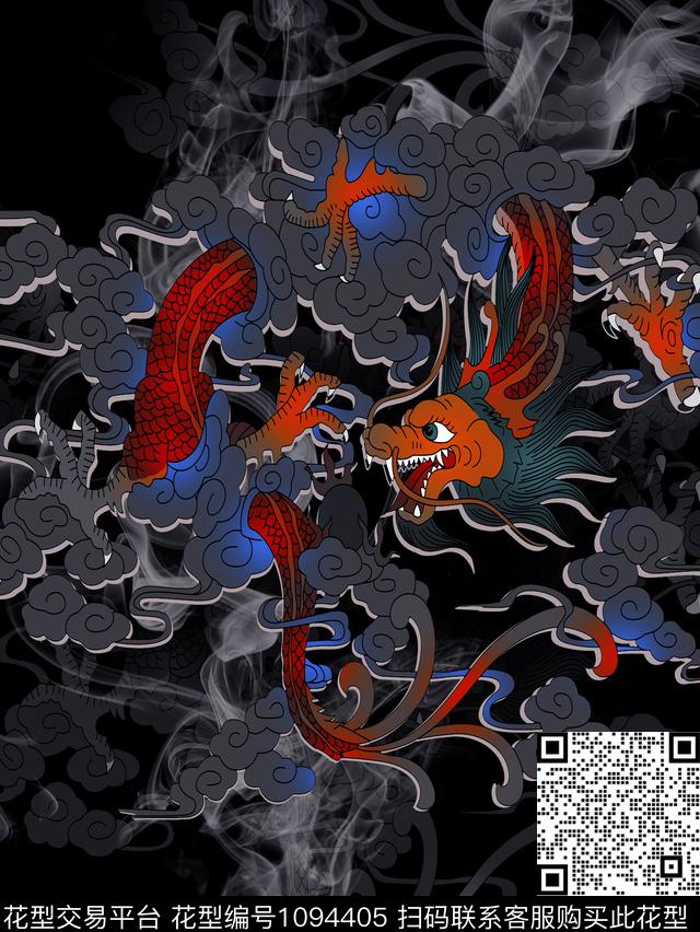 中国风底纹龙数码印花华亿平台下载（图片编号: 1094405） - 瓦栏（Walan）