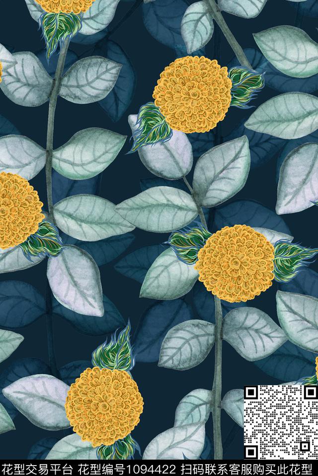 数码华亿平台小碎花向日葵传统印花华亿平台下载（图片编号: 1094422） - 瓦栏（Walan）