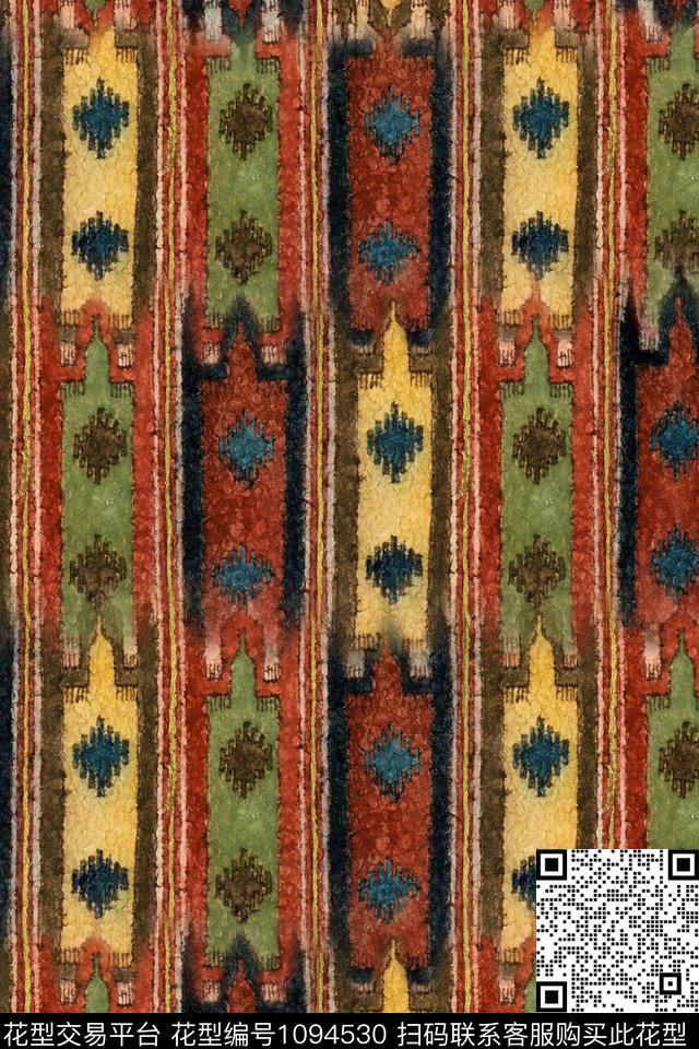 民族风几何抽象绘画数码印花华亿平台下载（图片编号: 1094530） - 瓦栏（Walan）