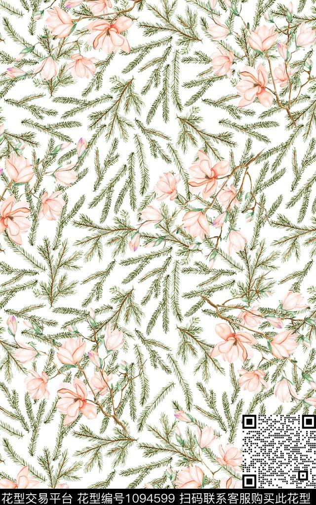 花卉清爽底花卉数码印花华亿平台下载（图片编号: 1094599） - 瓦栏（Walan）