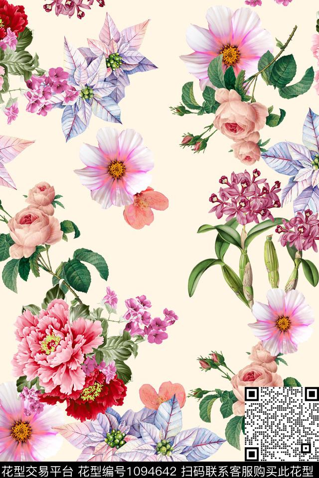 植物抽象水彩花卉数码印花华亿平台下载（图片编号: 1094642） - 瓦栏（Walan）
