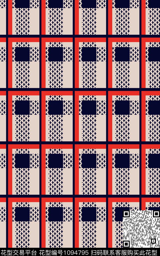 格子几何千鸟格传统印花华亿平台下载（图片编号: 1094795） - 瓦栏（Walan）