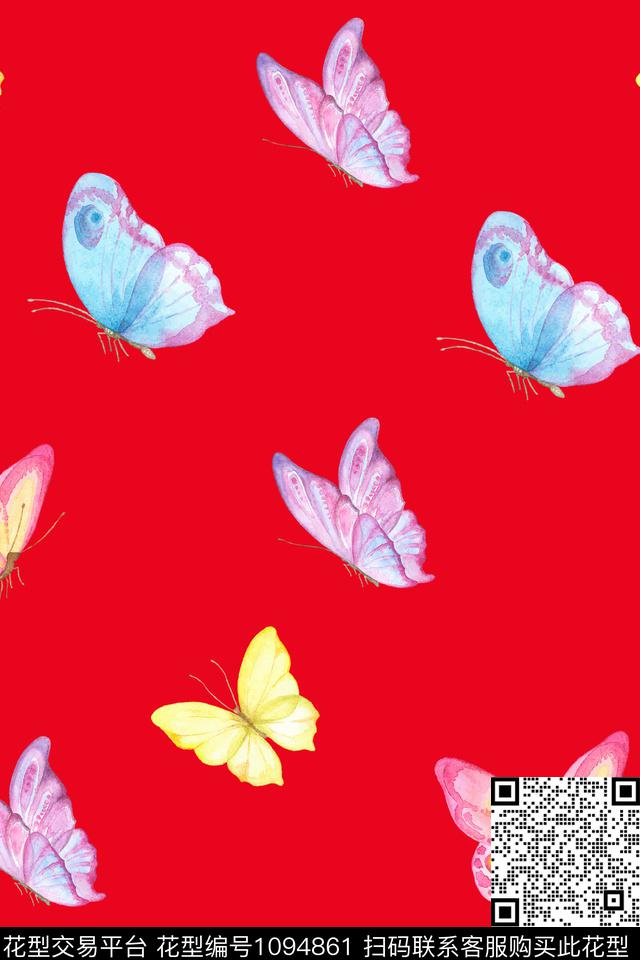 蝴蝶手绘花卉炫彩数码印花华亿平台下载（图片编号: 1094861） - 瓦栏（Walan）