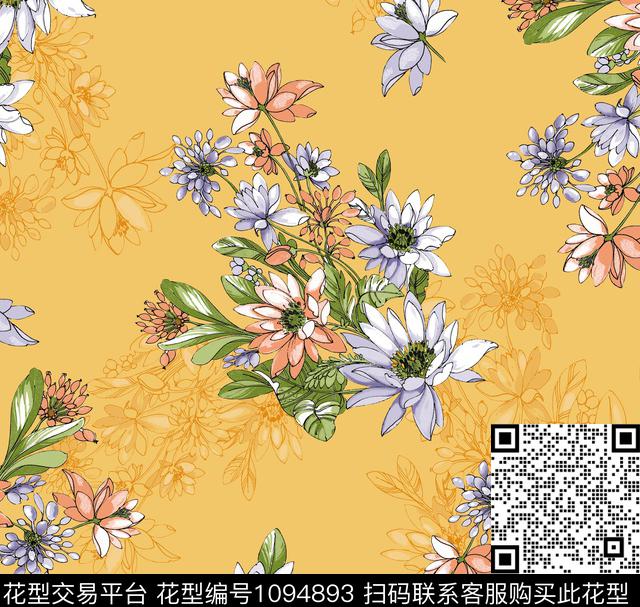 彩底花卉阴影小花传统印花华亿平台下载（图片编号: 1094893） - 瓦栏（Walan）