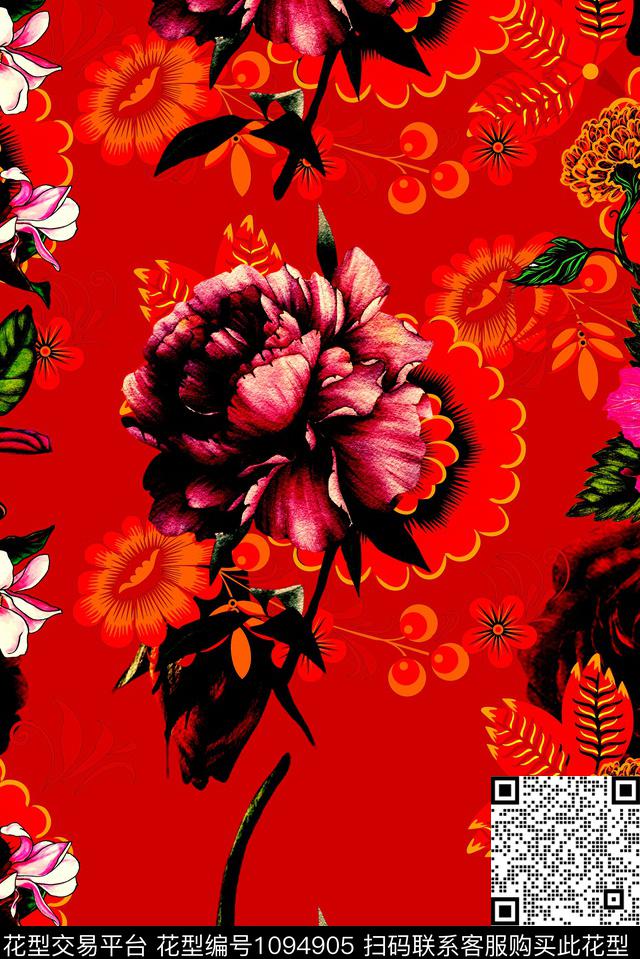 植物花卉复古数码印花华亿平台下载（图片编号: 1094905） - 瓦栏（Walan）