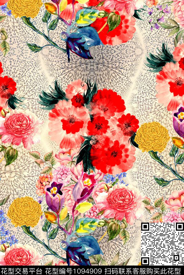 植物花卉复古数码印花华亿平台下载（图片编号: 1094909） - 瓦栏（Walan）