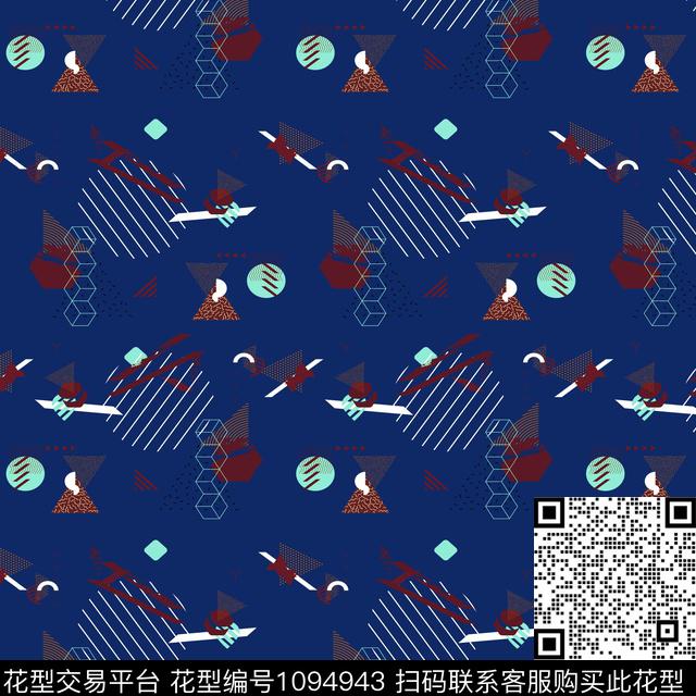 数码华亿平台复古几何花卉数码印花华亿平台下载（图片编号: 1094943） - 瓦栏（Walan）