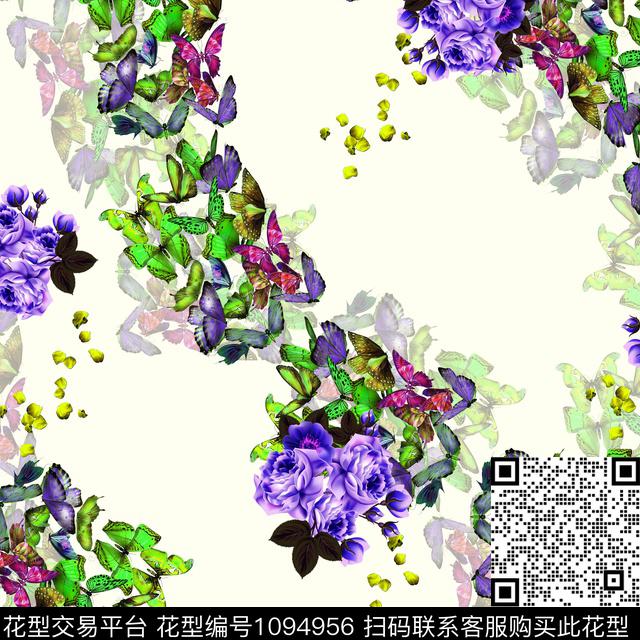 昆虫花卉蝴蝶小方巾数码印花华亿平台下载（图片编号: 1094956） - 瓦栏（Walan）