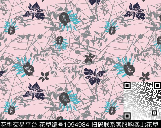 粉底绿植树叶花卉传统印花华亿平台下载（图片编号: 1094984） - 瓦栏（Walan）