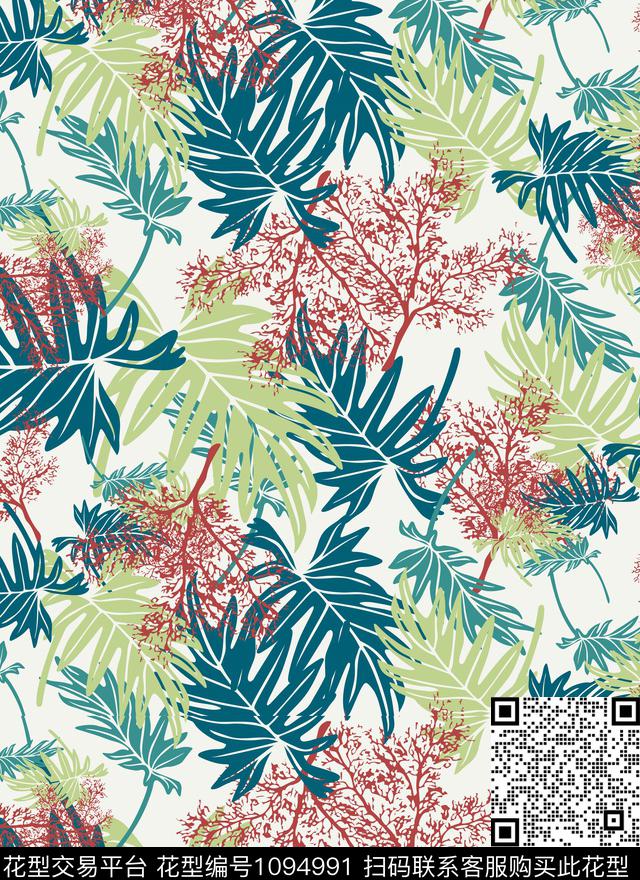 绿植树叶红叶清爽底花卉传统印花华亿平台下载（图片编号: 1094991） - 瓦栏（Walan）