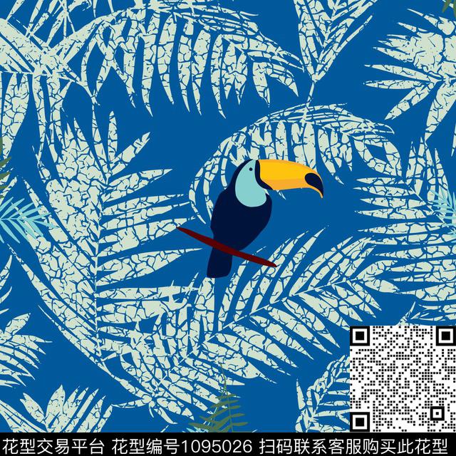 鸟啄木鸟绿植树叶传统印花华亿平台下载（图片编号: 1095026） - 瓦栏（Walan）