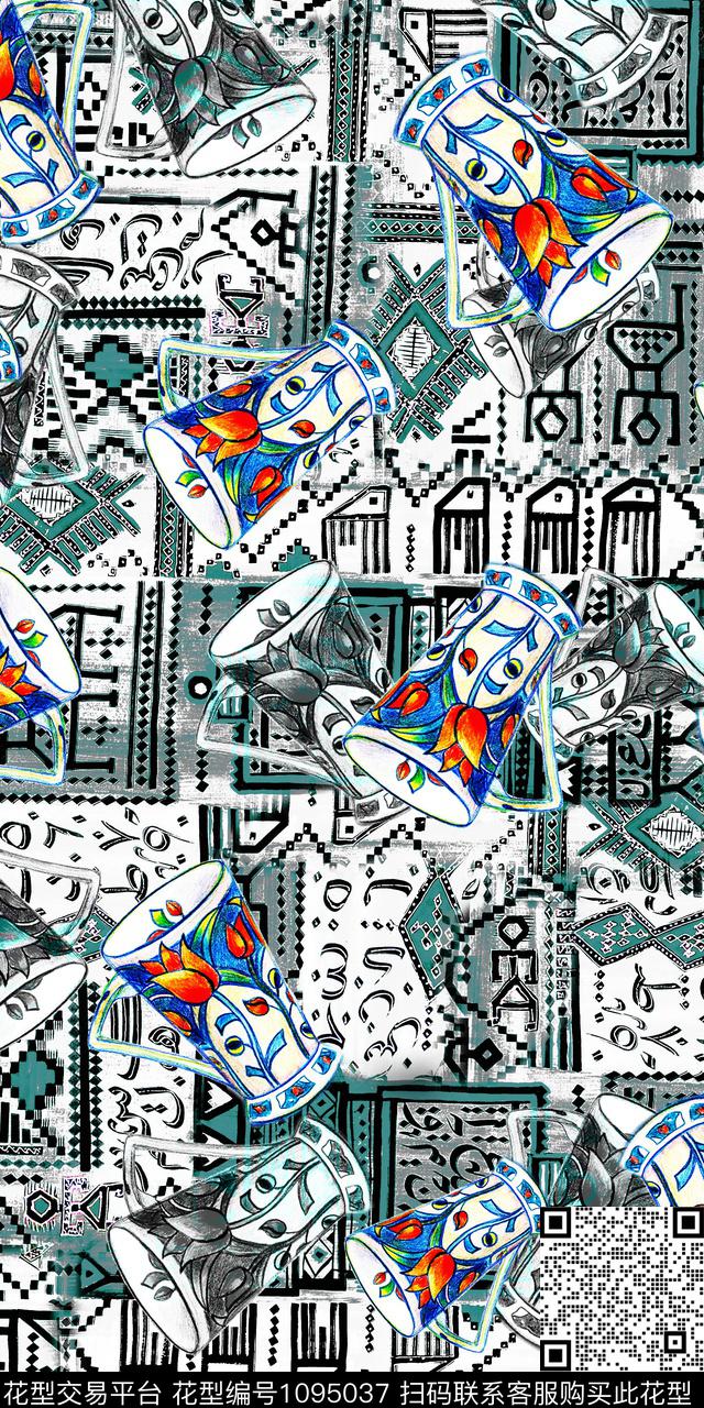 数码华亿平台民族风抽象数码印花华亿平台下载（图片编号: 1095037） - 瓦栏（Walan）