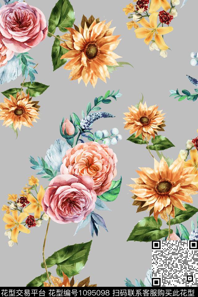植物抽象水彩花卉数码印花华亿平台下载（图片编号: 1095098） - 瓦栏（Walan）