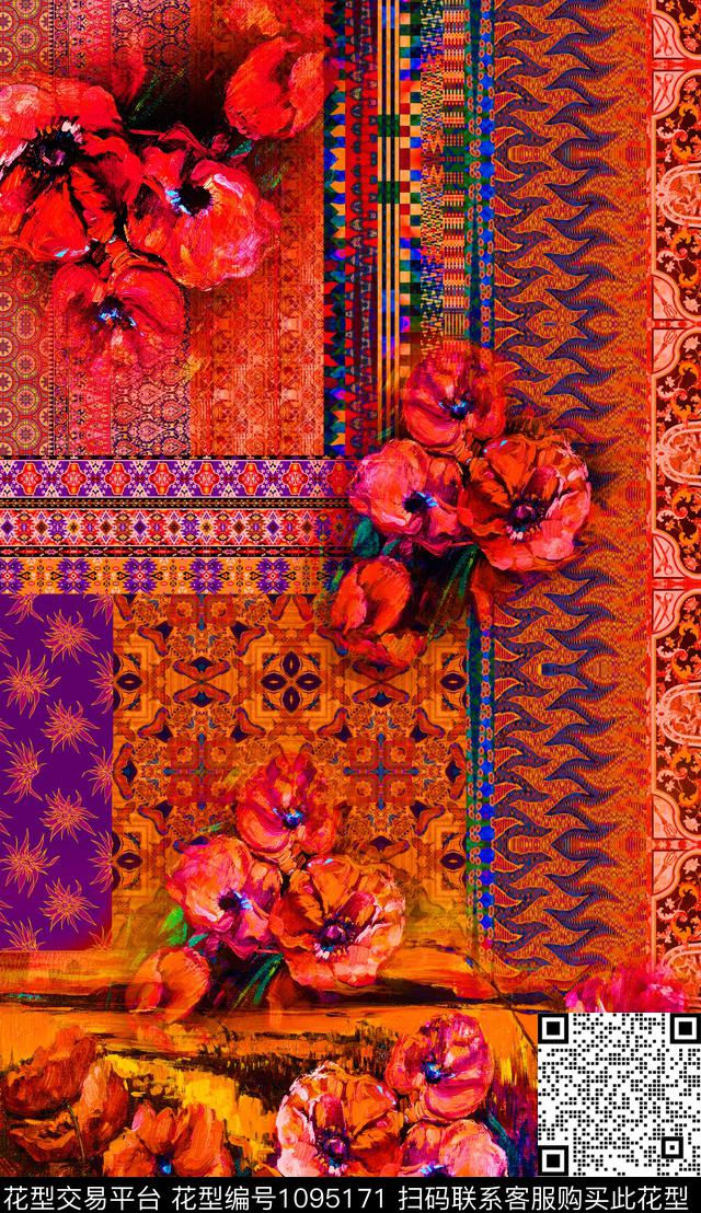 数码华亿平台定位花波西米亚数码印花华亿平台下载（图片编号: 1095171） - 瓦栏（Walan）