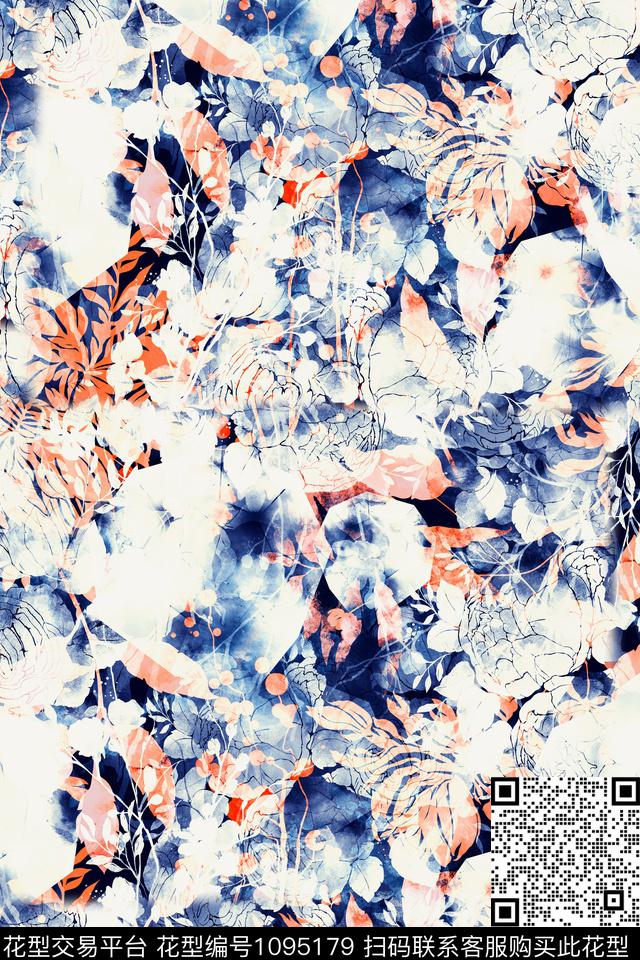 抽象花卉绿植树叶数码印花华亿平台下载（图片编号: 1095179） - 瓦栏（Walan）