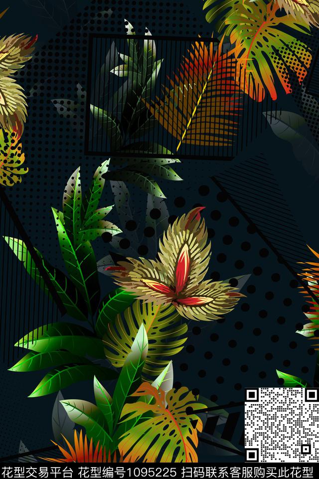 热带华亿平台绿植树叶暗花数码印花华亿平台下载（图片编号: 1095225） - 瓦栏（Walan）