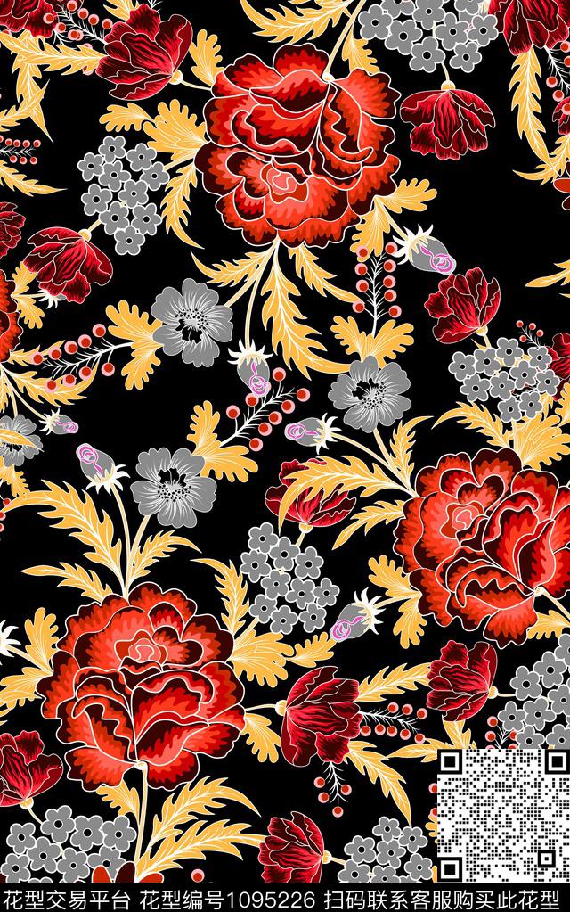 数码华亿平台花卉民族风数码印花华亿平台下载（图片编号: 1095226） - 瓦栏（Walan）