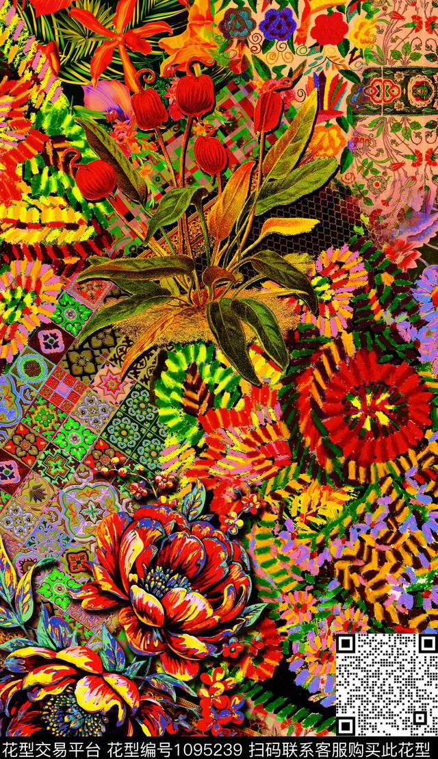 数码华亿平台定位花植物数码印花华亿平台下载（图片编号: 1095239） - 瓦栏（Walan）