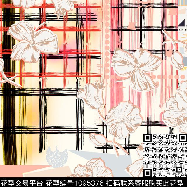 线条花卉几何数码印花华亿平台下载（图片编号: 1095376） - 瓦栏（Walan）