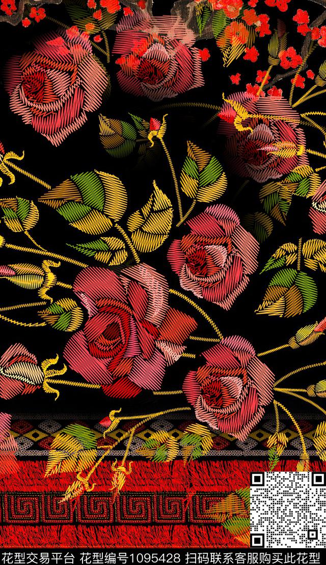 数码华亿平台连衣裙绣花华亿平台数码印花华亿平台下载（图片编号: 1095428） - 瓦栏（Walan）