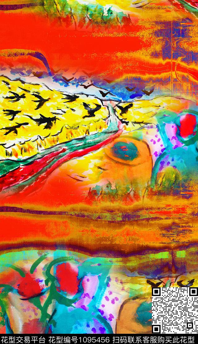 肌理连衣裙笔触数码印花华亿平台下载（图片编号: 1095456） - 瓦栏（Walan）