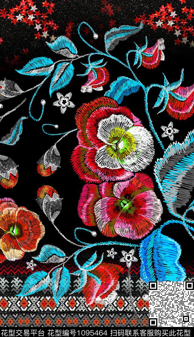 连衣裙中老年绣花华亿平台数码印花华亿平台下载（图片编号: 1095464） - 瓦栏（Walan）