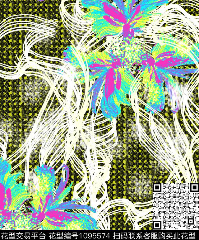 创意抽象花卉数码印花华亿平台下载（图片编号: 1095574） - 瓦栏（Walan）