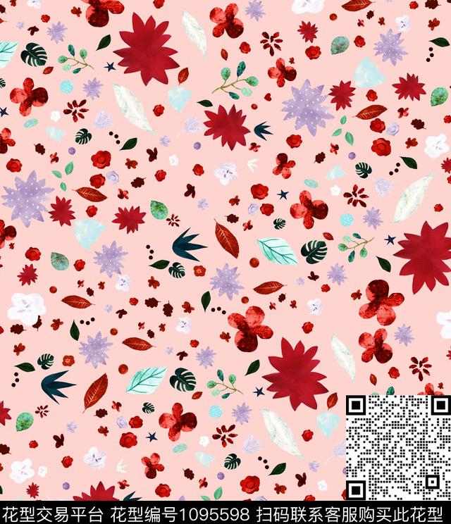 小碎花粉红新品数码印花华亿平台下载（图片编号: 1095598） - 瓦栏（Walan）