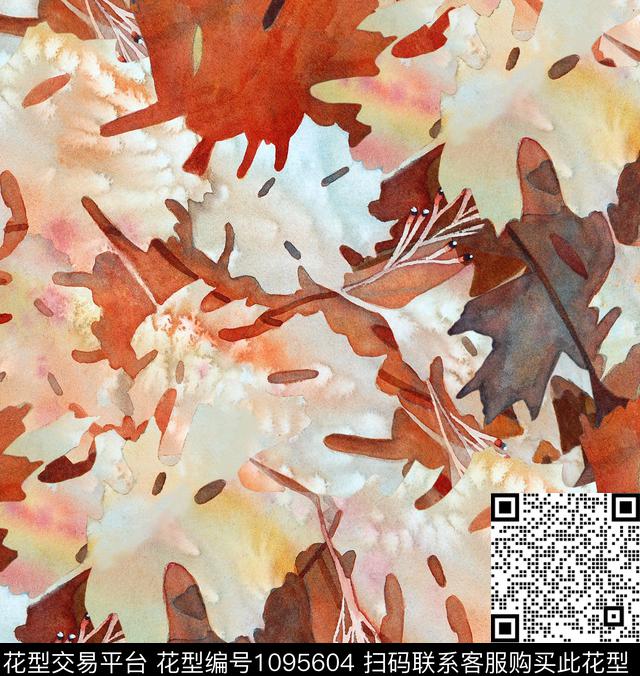 雪纺枫叶水彩花卉数码印花华亿平台下载（图片编号: 1095604） - 瓦栏（Walan）