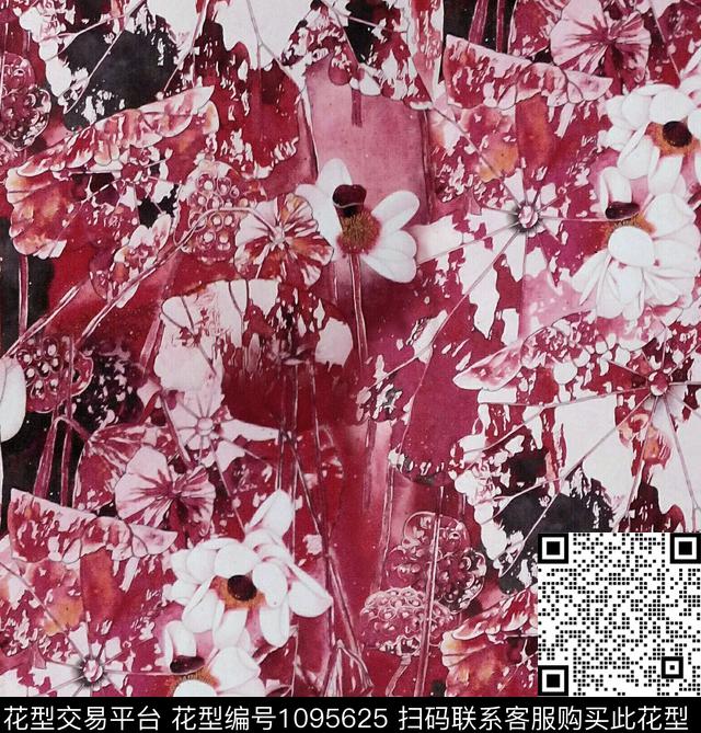雪纺香云纱荷花数码印花华亿平台下载（图片编号: 1095625） - 瓦栏（Walan）