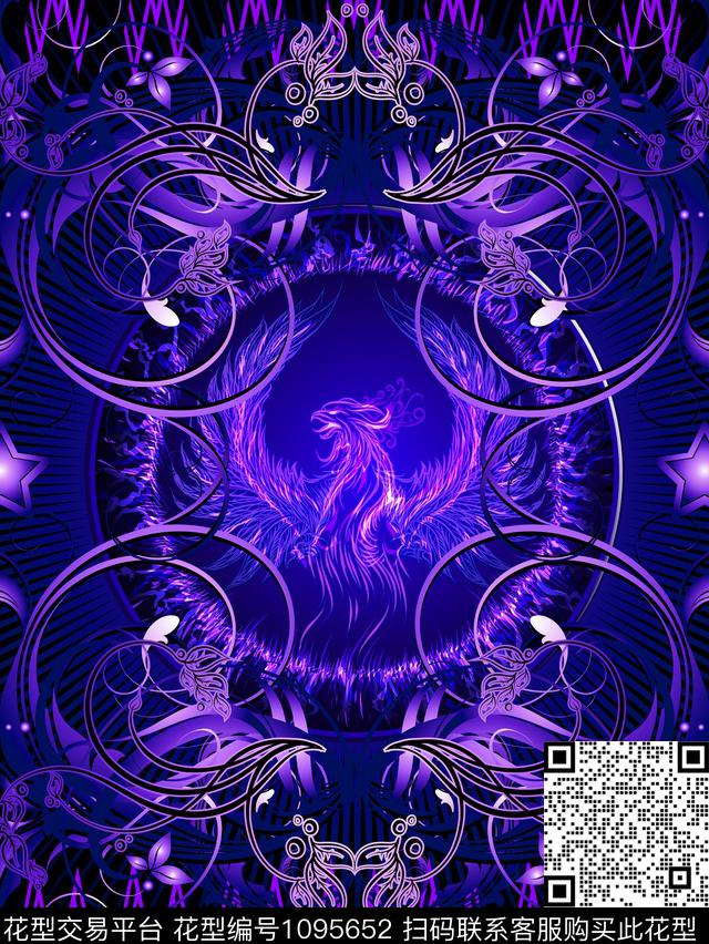 花边五角星紫焰凤凰数码印花华亿平台下载（图片编号: 1095652） - 瓦栏（Walan）