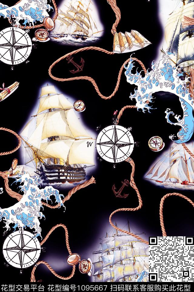 航海泳装链条数码印花华亿平台下载（图片编号: 1095667） - 瓦栏（Walan）