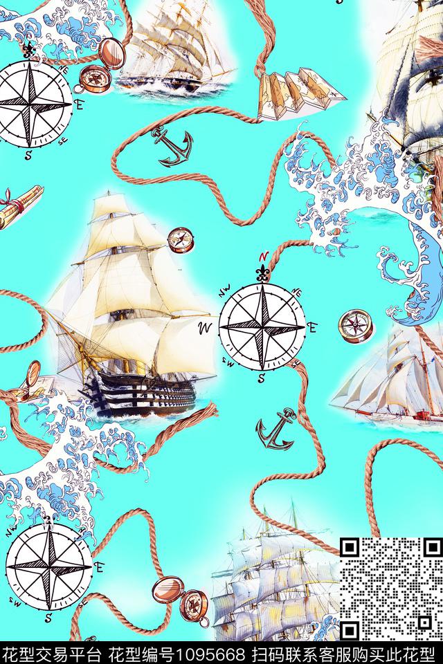 航海泳装链条数码印花华亿平台下载（图片编号: 1095668） - 瓦栏（Walan）