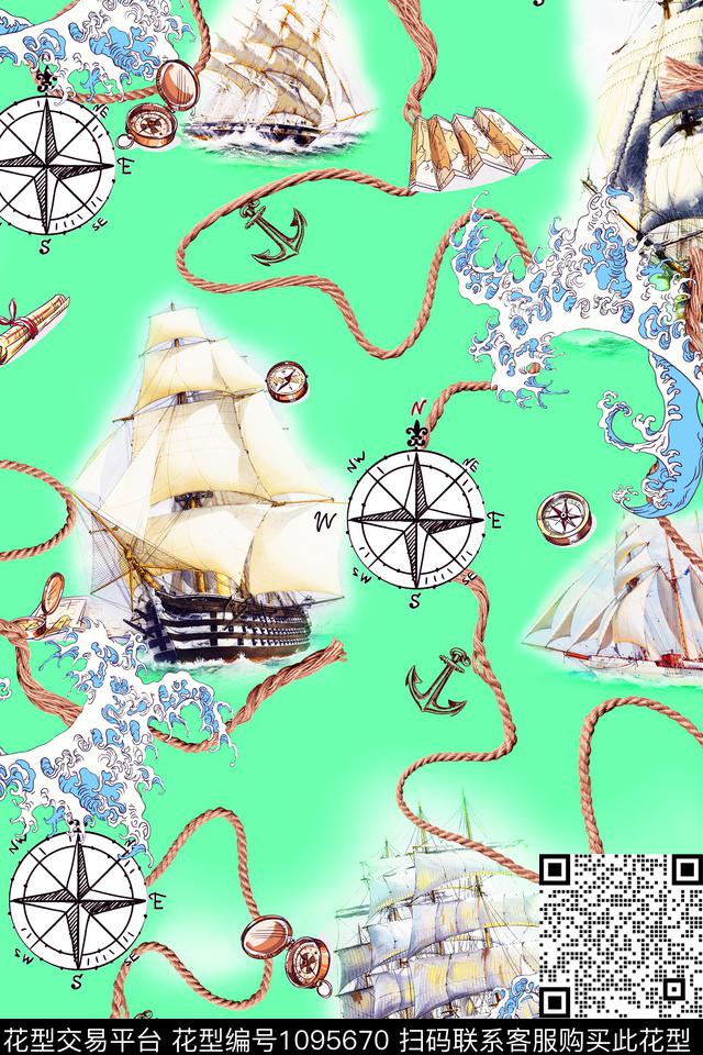 航海泳装链条数码印花华亿平台下载（图片编号: 1095670） - 瓦栏（Walan）