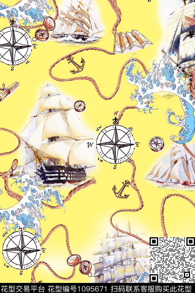 航海泳装链条数码印花华亿平台下载（图片编号: 1095671） - 瓦栏（Walan）